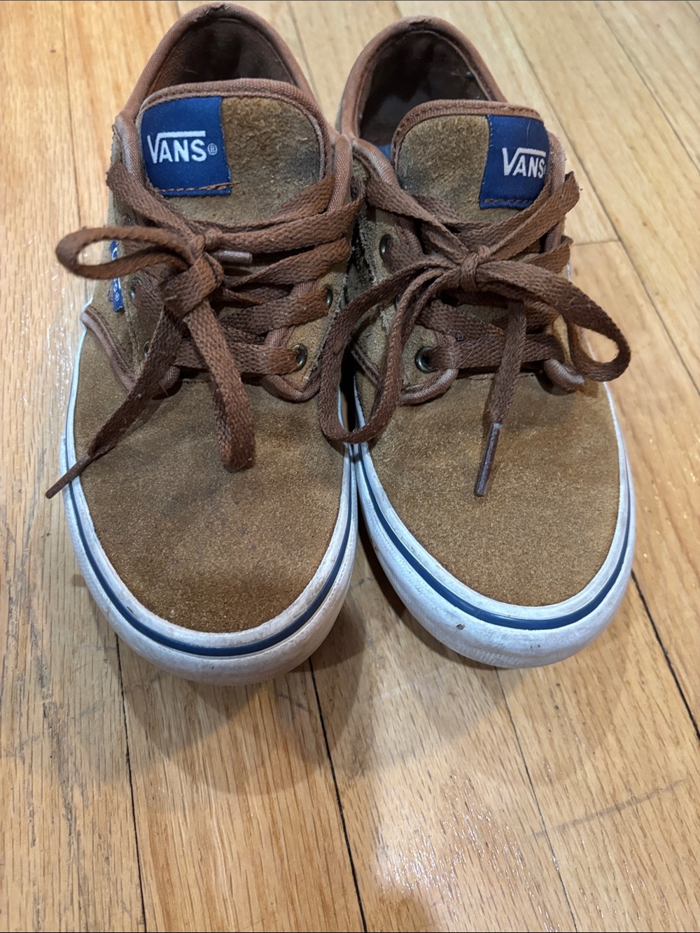Vans Kids Brown Suede Sneakers with Blue Logo Tabs